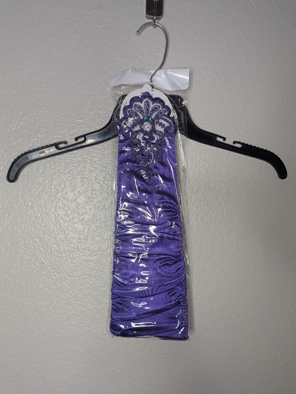 New Womens Purple Satin Beaded Embroidered Fingerless Gloves One Size